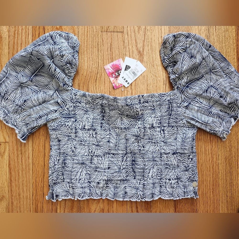 Roxy Sunset Walks Puff Sleeve Crop Top Size XL